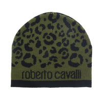 Roberto Cavalli ESZ031 04000 Black/Military Green Leopard Beanie Hat