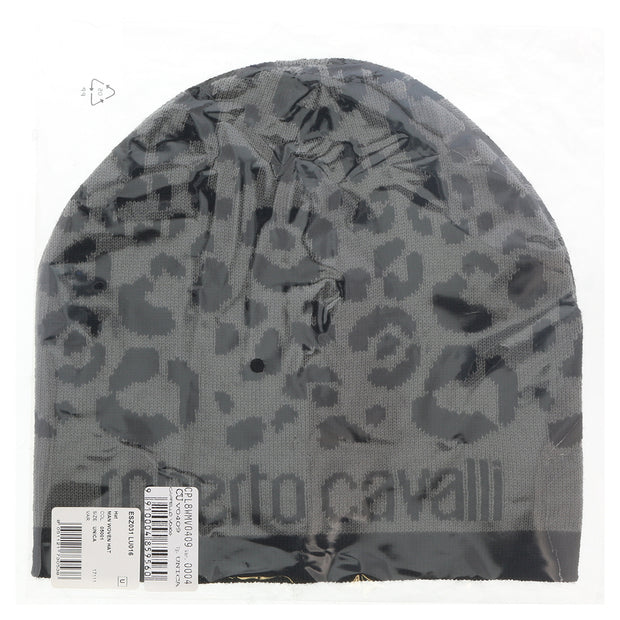Roberto Cavalli  ESZ031 05001 Black/Grey Leopard Beanie Hat
