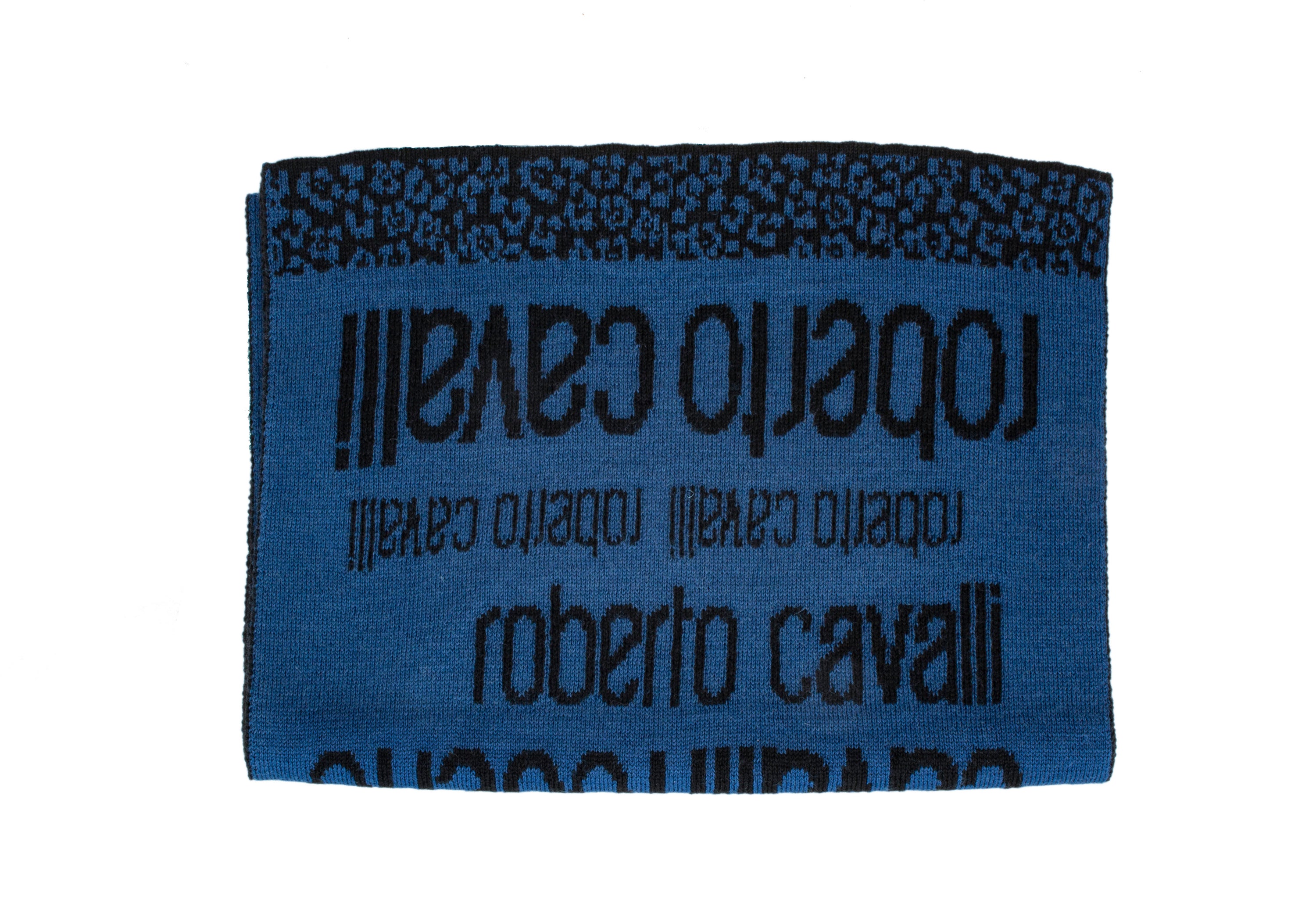 Roberto Cavalli ESZ064 LU053 Blue/ Black Wool Blend Mens Scarf