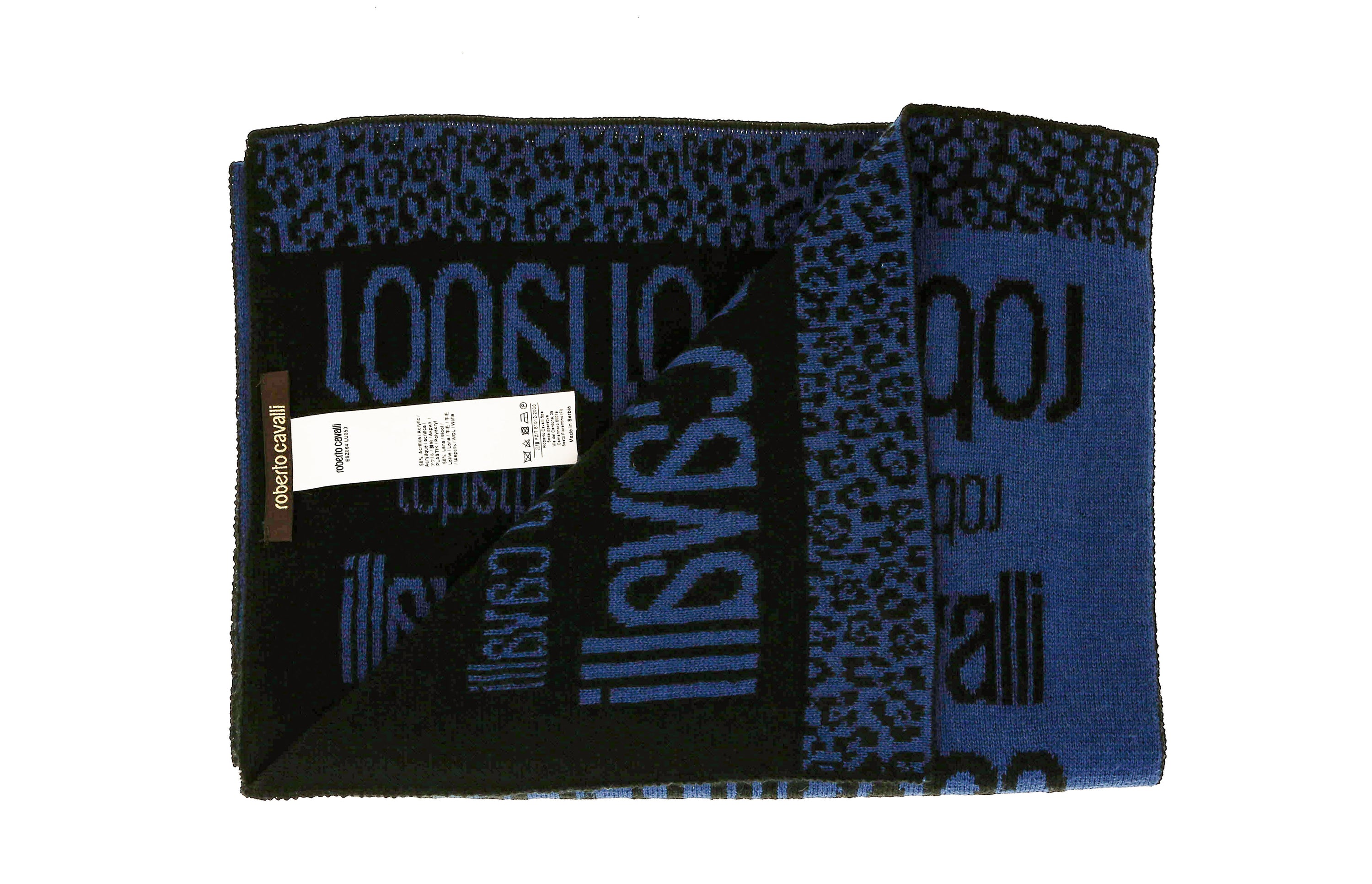 Roberto Cavalli ESZ064 LU053 Blue/ Black Wool Blend Mens Scarf