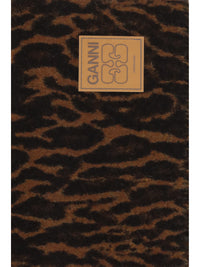 GANNI Ganni Women Leopard Print Wool Scarf With Logo And Fringes