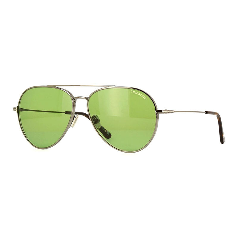 Tom Ford Sunglasses Aviator Full Rim, Shiny Gunmetal Frame and Vintage Green Lens FT099608N