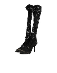 Dolce & Gabbana Black Pumps Taormina Lace Socks Boots Women's Shoes