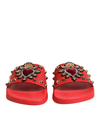 Dolce & Gabbana Dolce & Gabbana Red Sacred Heart Stud Slides Beachwear Women's Shoes
