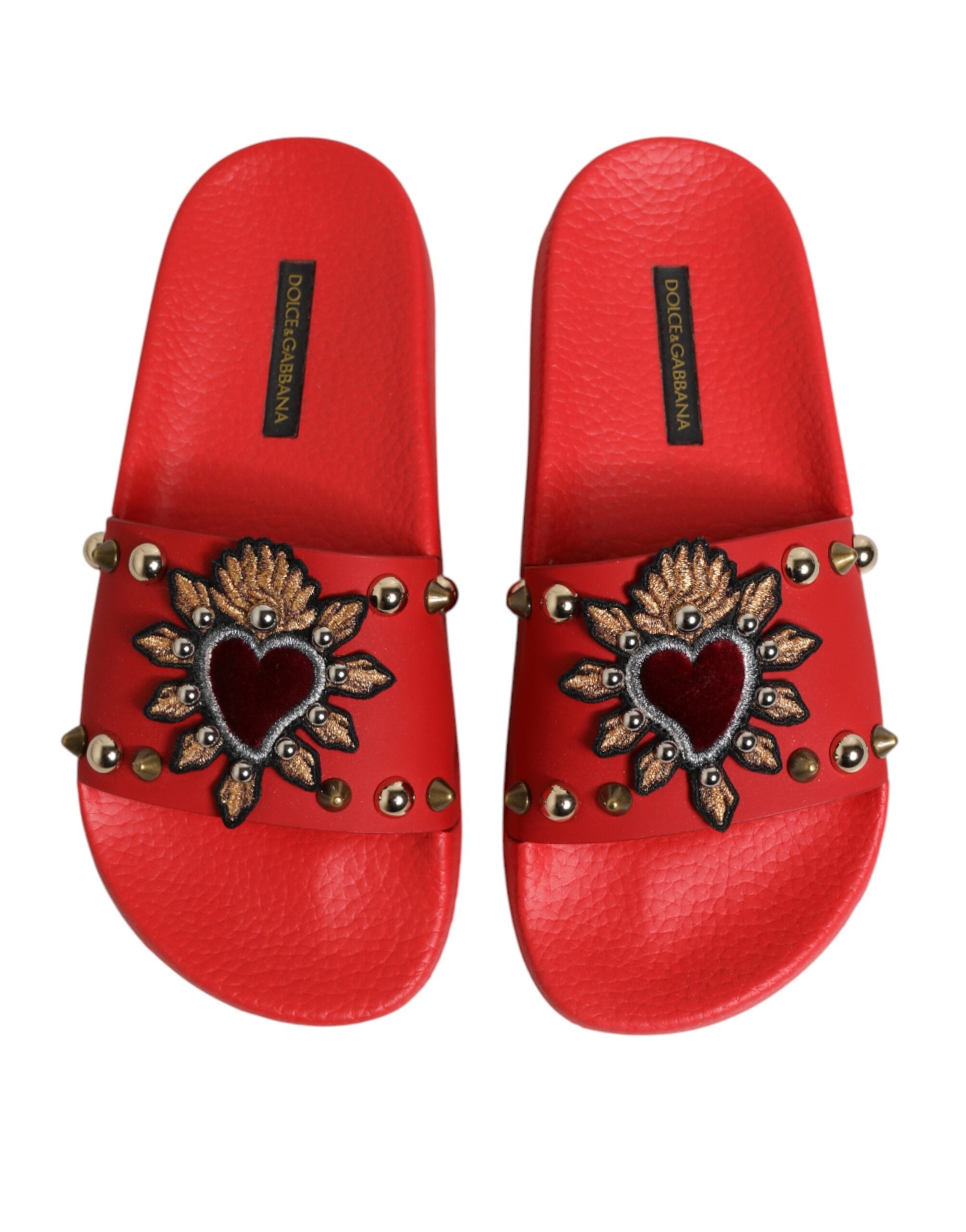 Dolce & Gabbana Dolce & Gabbana Red Sacred Heart Stud Slides Beachwear Women's Shoes
