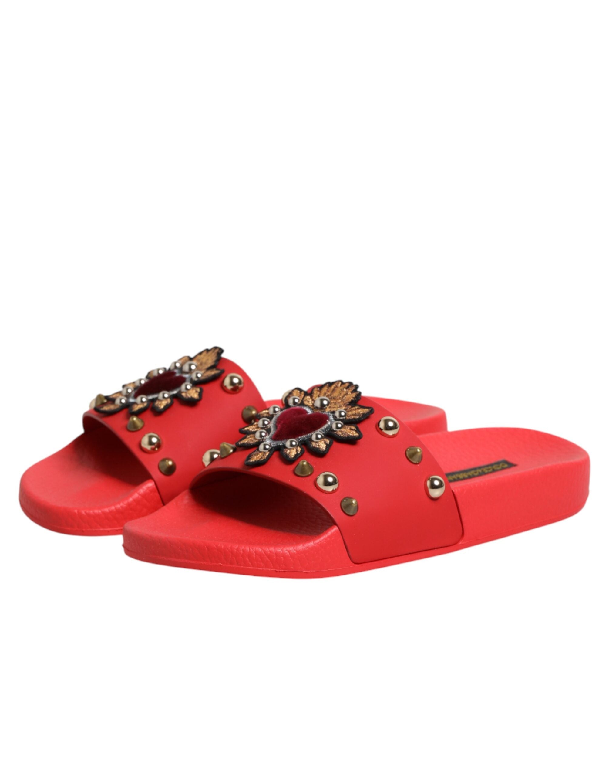Dolce & Gabbana Dolce & Gabbana Red Sacred Heart Stud Slides Beachwear Women's Shoes