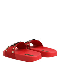 Dolce & Gabbana Dolce & Gabbana Red Sacred Heart Stud Slides Beachwear Women's Shoes