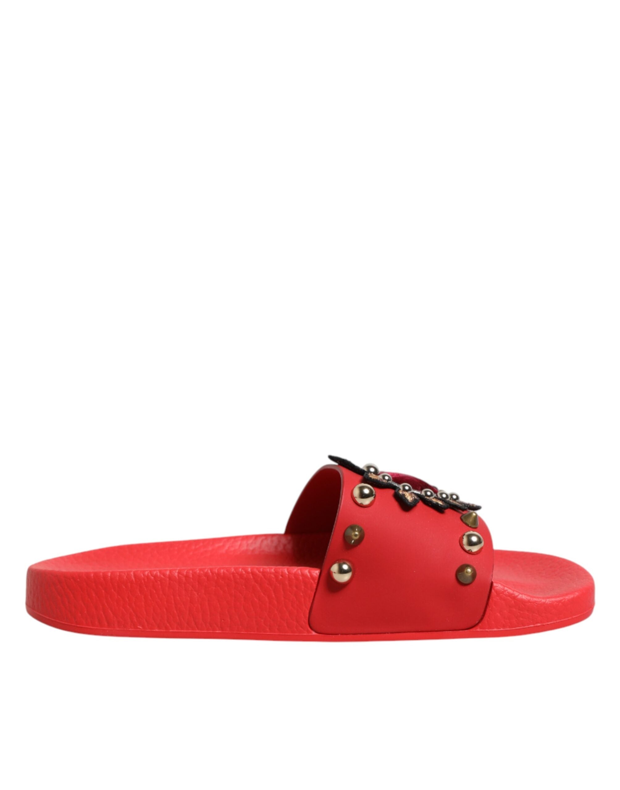 Dolce & Gabbana Dolce & Gabbana Red Sacred Heart Stud Slides Beachwear Women's Shoes