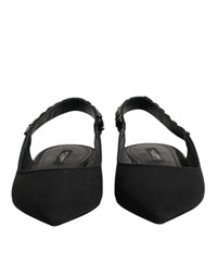Dolce & Gabbana Black Crystal Charmeuse Slingback Women's Shoes