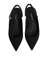Dolce & Gabbana Black Crystal Charmeuse Slingback Women's Shoes
