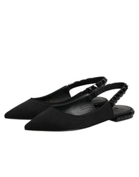 Dolce & Gabbana Black Crystal Charmeuse Slingback Women's Shoes