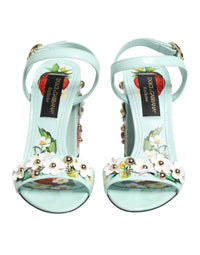 Dolce & Gabbana Mint Green Floral Studs Heels Sandals Women's Shoes