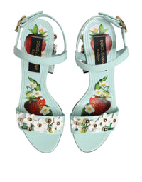 Dolce & Gabbana Mint Green Floral Studs Heels Sandals Women's Shoes