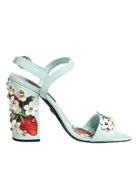 Dolce & Gabbana Mint Green Floral Studs Heels Sandals Women's Shoes