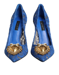 Dolce & Gabbana Blue Taormina Lace DEVOTION Pumps Shoes Women's \