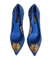 Dolce & Gabbana Blue Taormina Lace DEVOTION Pumps Shoes Women's \