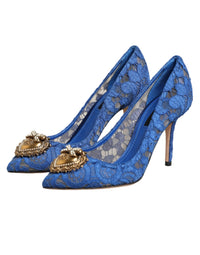 Dolce & Gabbana Blue Taormina Lace DEVOTION Pumps Shoes Women's \