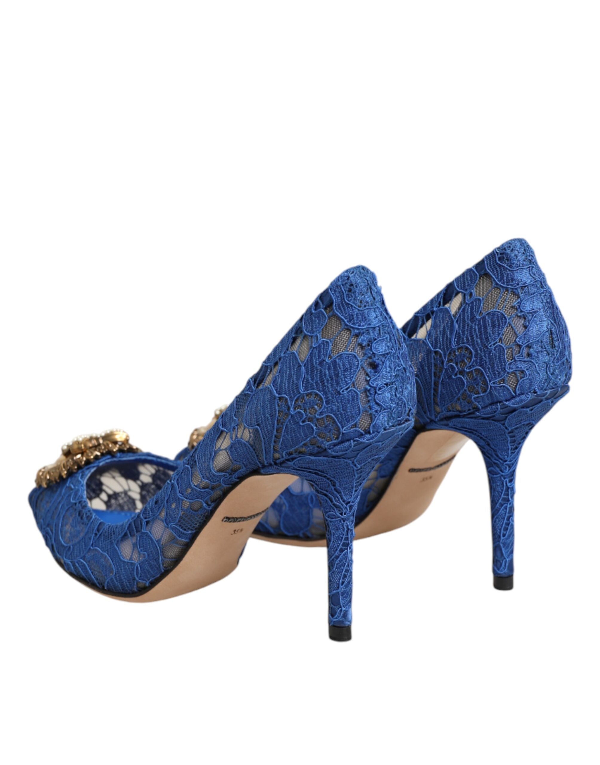 Dolce & Gabbana Blue Taormina Lace DEVOTION Pumps Shoes Women's \