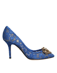 Dolce & Gabbana Blue Taormina Lace DEVOTION Pumps Shoes Women's \