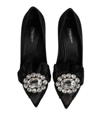 Dolce & Gabbana Black Satin Bow Crystal Embellishment Pumps Women's Shoes
