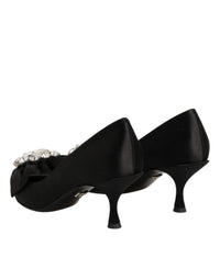 Dolce & Gabbana Black Satin Bow Crystal Embellishment Pumps Women's Shoes