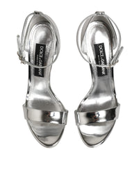 Dolce & Gabbana Silver Leather Platform Keira Sandals Women's Shoes