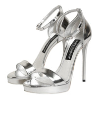 Dolce & Gabbana Silver Leather Platform Keira Sandals Women's Shoes
