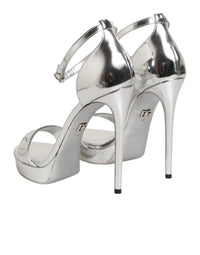 Dolce & Gabbana Silver Leather Platform Keira Sandals Women's Shoes