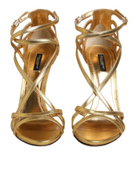 Dolce & Gabbana Gold Leather Keira Heels Sandals Women's Shoes