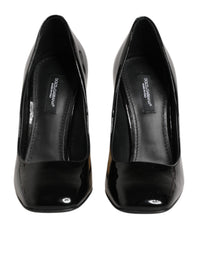 Dolce & Gabbana Black Gold Patent Leather Logo Heels Pumps Women's Shoes
