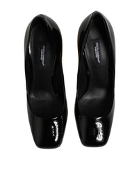 Dolce & Gabbana Black Gold Patent Leather Logo Heels Pumps Women's Shoes