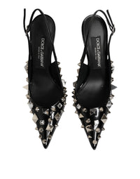 Dolce & Gabbana Black Studded Leather Heels Slingbacks Women's Shoes