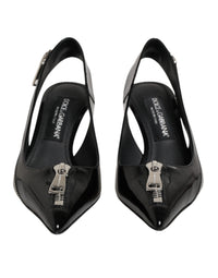 Dolce & Gabbana Black Zipper Leather Heels Slingbacks Women's Shoes
