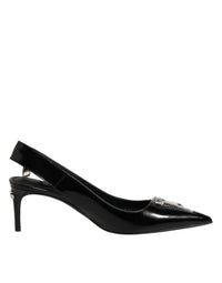 Dolce & Gabbana Black Zipper Leather Heels Slingbacks Women's Shoes
