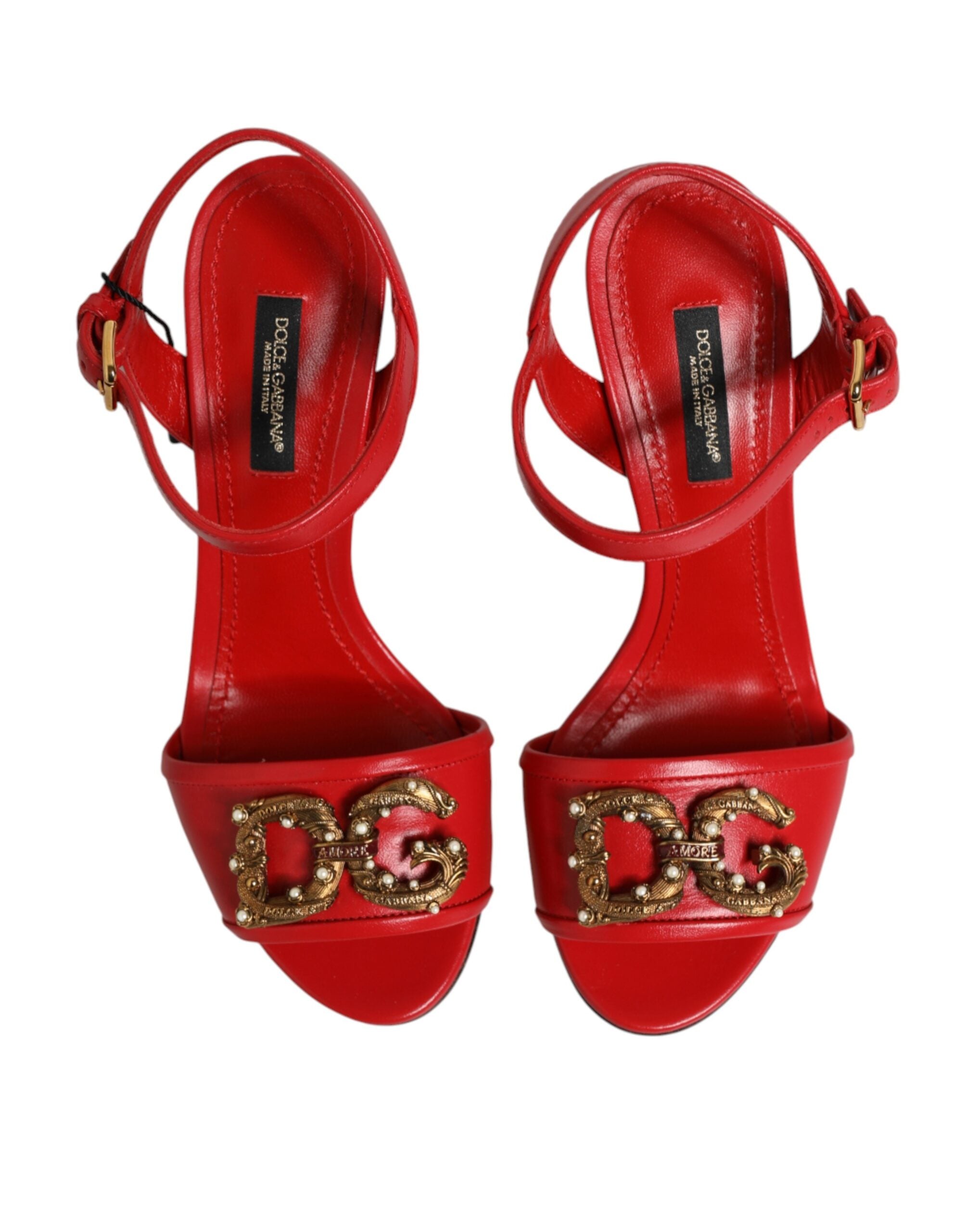 Dolce & Gabbana Red Leather DG AMORE Heels Sandals Women's Shoes