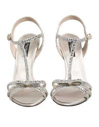 Dolce & Gabbana Silver Strass Ankle Strap Heels Sandals Women's Shoes
