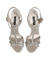 Dolce & Gabbana Silver Strass Ankle Strap Heels Sandals Women's Shoes