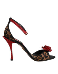 Dolce & Gabbana Brown Leopard Crystal Roses Sandals Women's Shoes