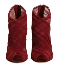 Dolce & Gabbana Red Tulle Ankle Boots Stiletto Heels Women's Shoes