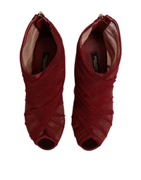 Dolce & Gabbana Red Tulle Ankle Boots Stiletto Heels Women's Shoes