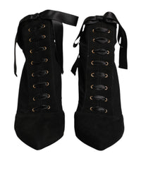 Dolce & Gabbana Black Stiletto Heels Lace Up Boots Women's Shoes