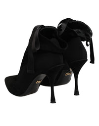 Dolce & Gabbana Black Stiletto Heels Lace Up Boots Women's Shoes