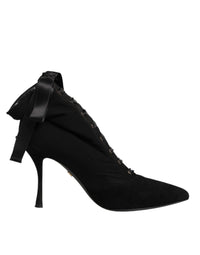 Dolce & Gabbana Black Stiletto Heels Lace Up Boots Women's Shoes