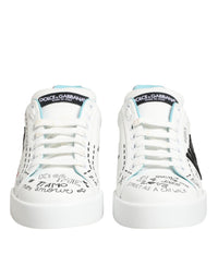 Dolce & Gabbana White Leather Graffiti Low Top Sneakers Women's Shoes