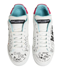 Dolce & Gabbana White Leather Graffiti Low Top Sneakers Women's Shoes