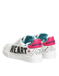 Dolce & Gabbana White Leather Graffiti Low Top Sneakers Women's Shoes