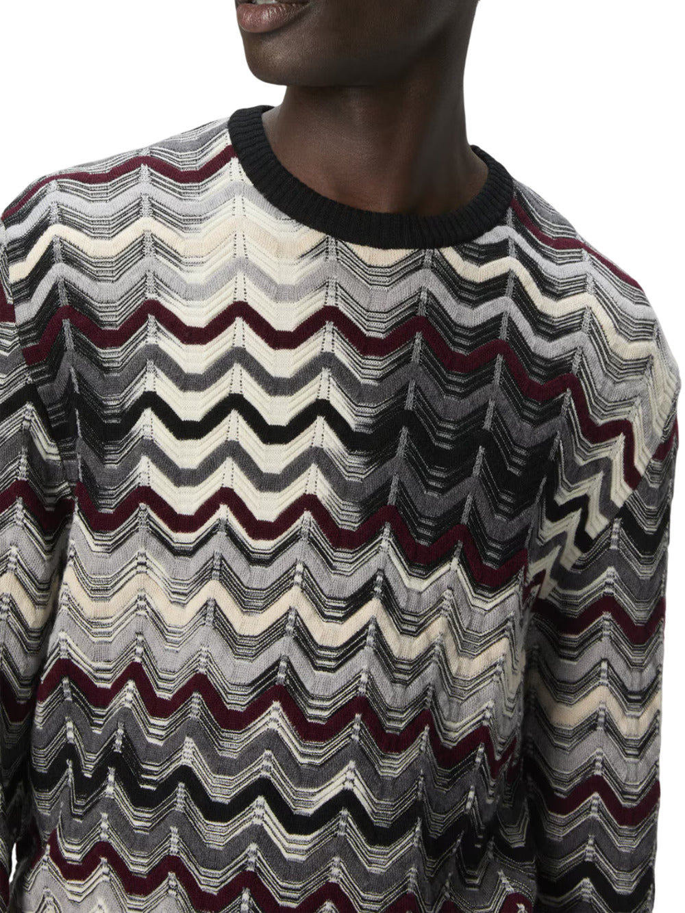 Missoni Men Crew-Neck Sweater With Geometric Zigzag Pattern