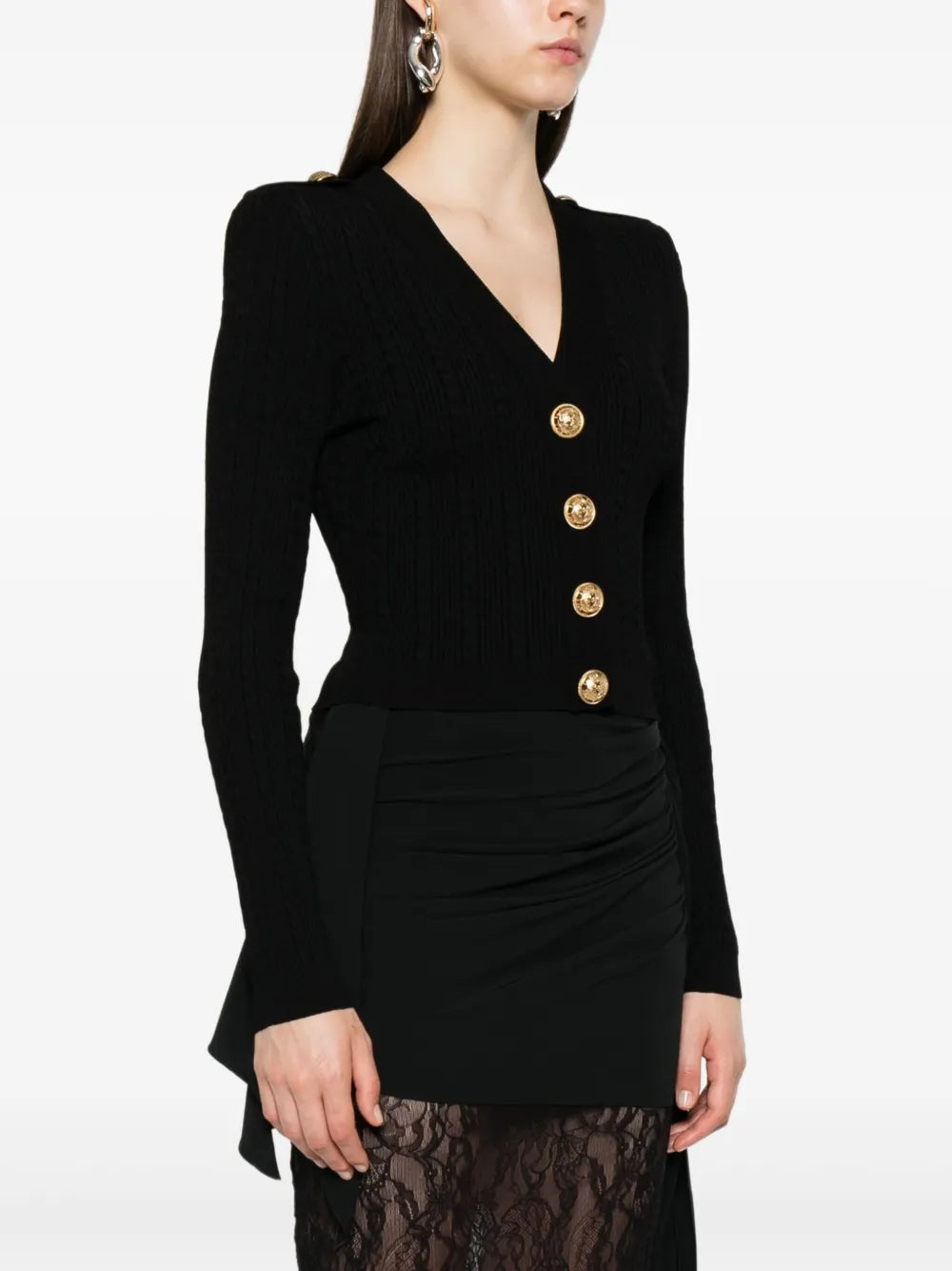 Balmain Women Ribbed Cardigan With Buttons