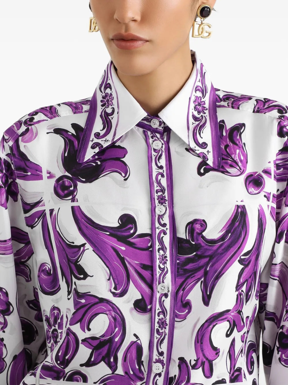 DOLCE & GABBANA Dolce & Gabbana Women Silk Shirt With Maiolica Print