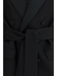 Valentino Men Double-Breasted Virgin Wool Blazer With Belt